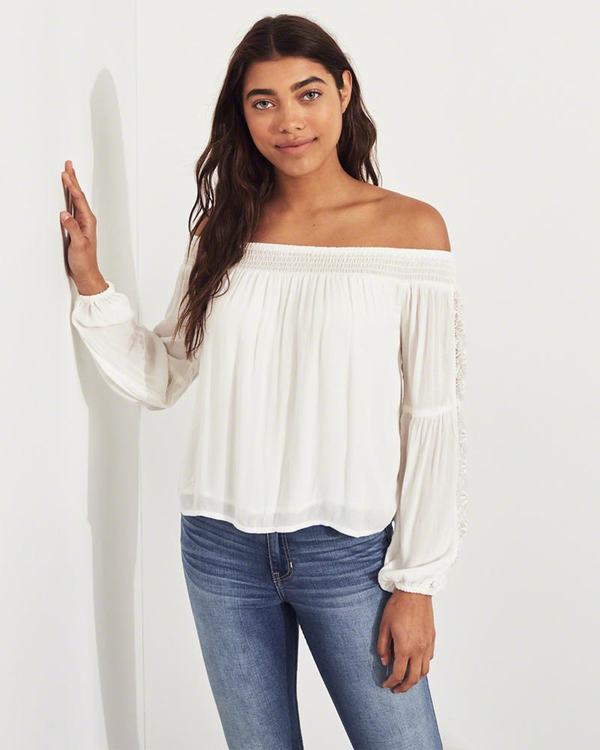 Camicette Hollister Donna Balloon-Manica Off-The-Shoulder Bianche Italia (244VBGOS)